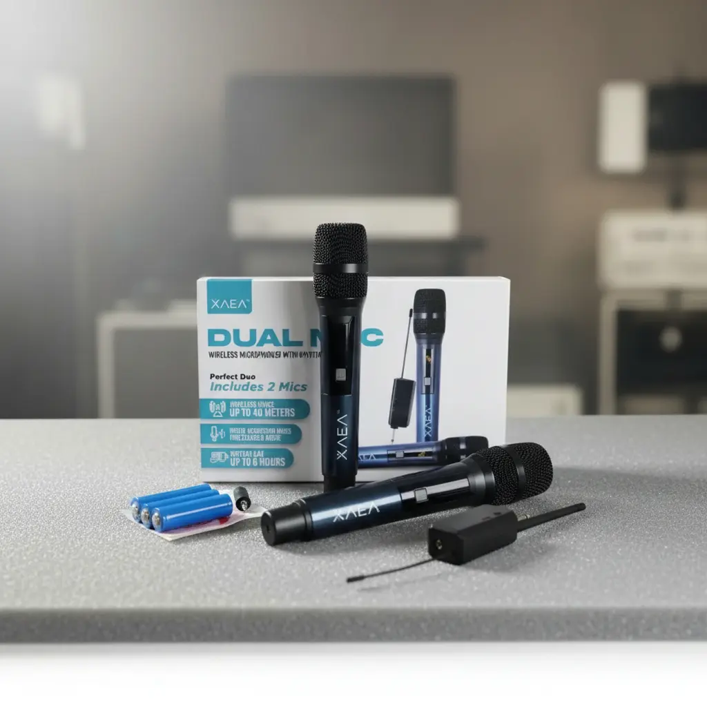 Micrófono INALAMBRICO - XAEA DUAL - Karaoke // KIT x 2 MICROFONOS (35 metros de alcance)