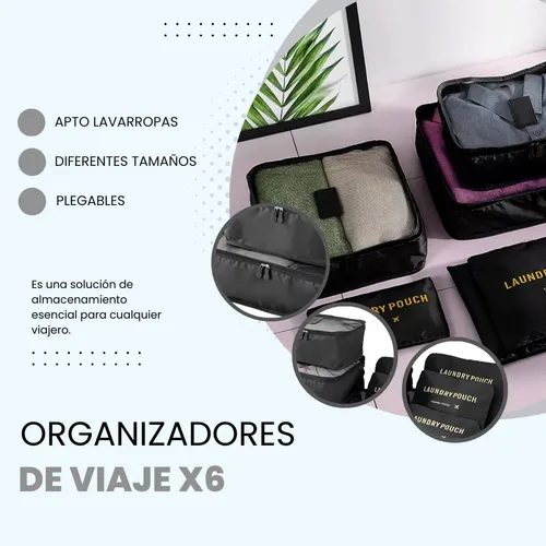 Sets Organizadores de Valijas x 6 unidades NEGRO (Ideal para viajeros)