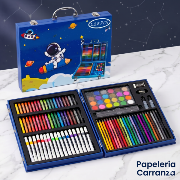 VALIJA * ART SET ASTRONAUTA * x 128 PIEZAS - SUPER MEGA SET DE ARTE - (CON MARCADORES DE ACRILICO)