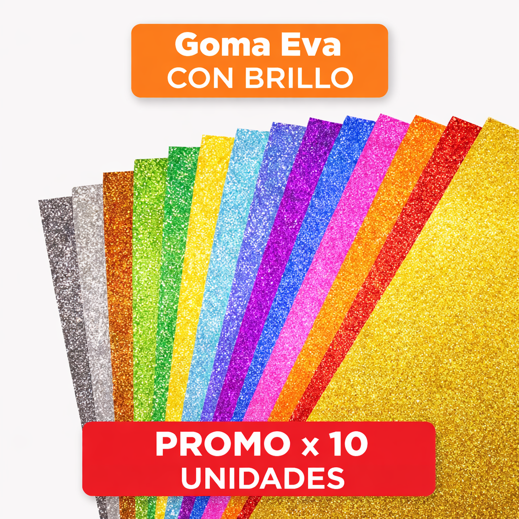 .||OFERTA EFECTIVO / TRANSFERENCIA|| PROMO GOMA EVA BRILLO X 10 UNIDADES (Pliego) GLITTER