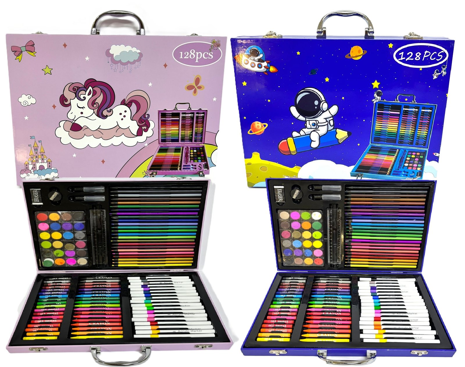 VALIJA * ART SET UNICORNIO * x 128 PIEZAS - SUPER MEGA SET DE ARTE - (CON MARCADORES DE ACRILICO)