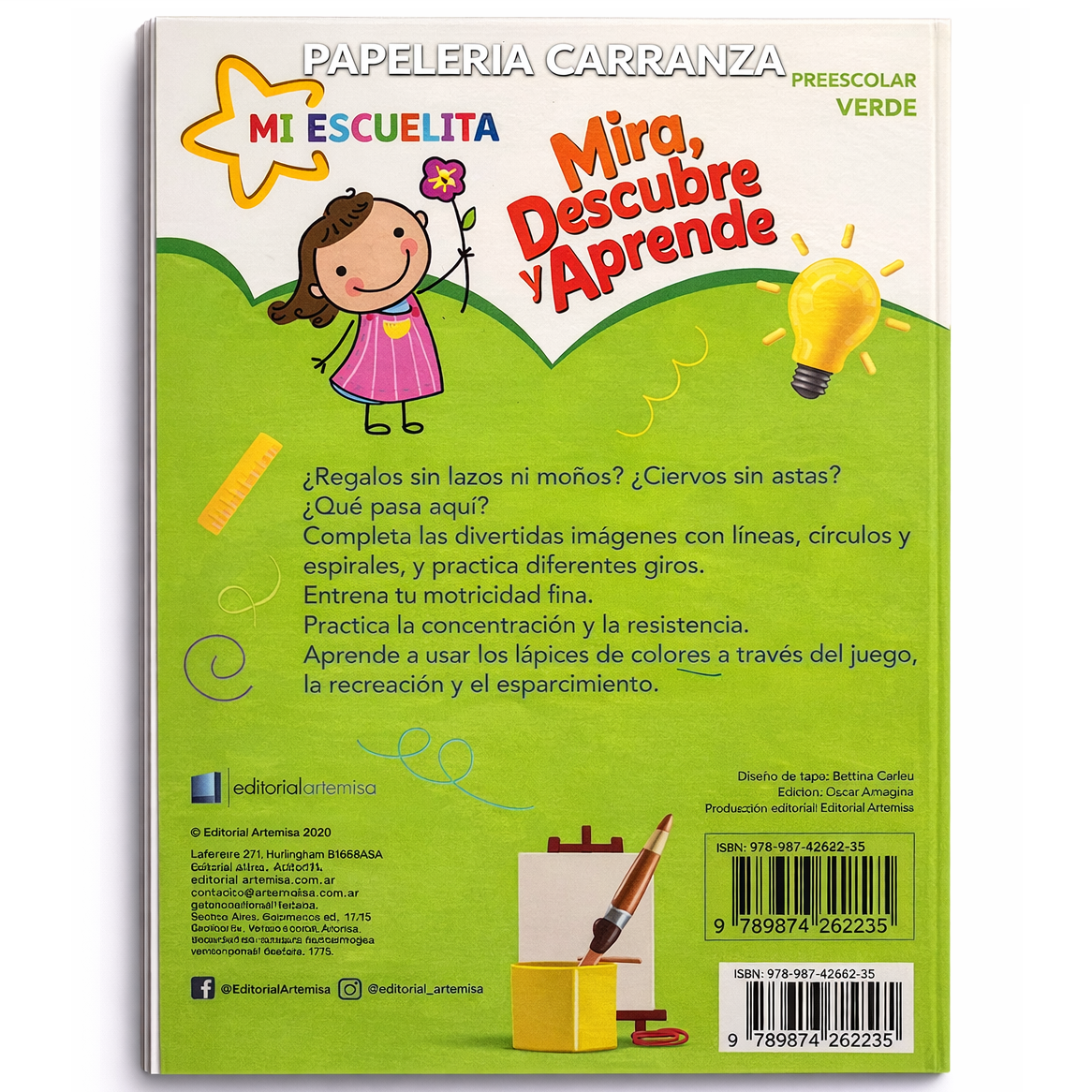 Librito Artemisa Preescolar " MIRA, DESCUBRE Y APRENDE -VERDE- " Educativo 28x22