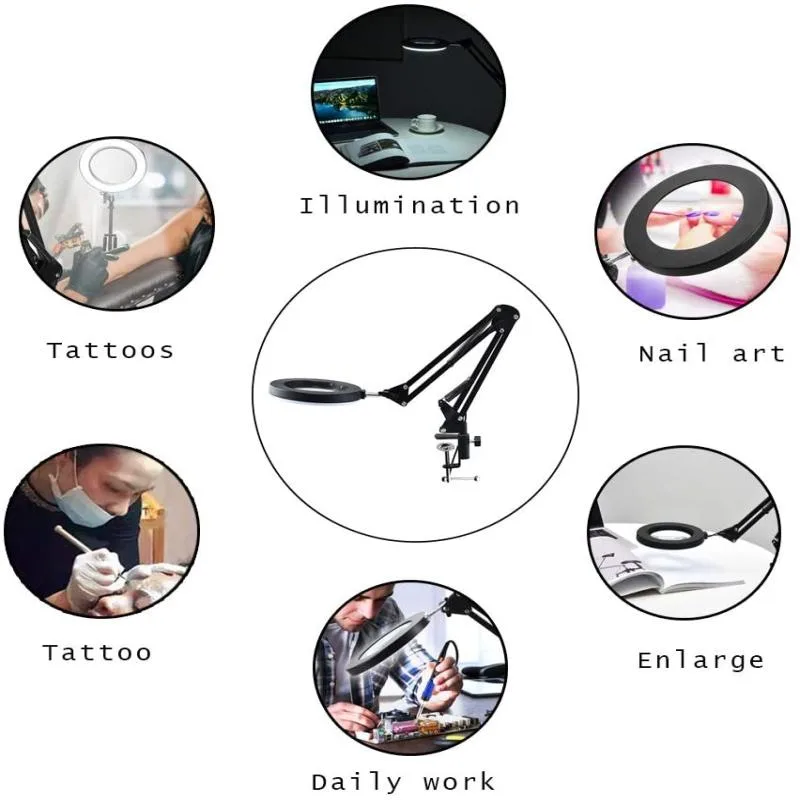 Lamparas de escritorio Flexible Time * Aro de luz con Lupa *  c/ Pinza de agarre (3 tipos de luz)