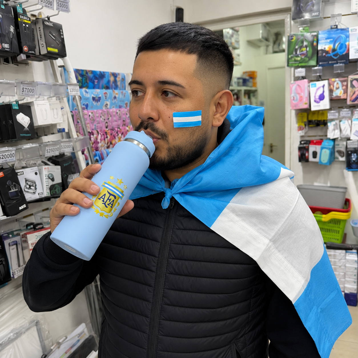 Botella Térmica Acero Inoxidable "AFA SPORT" Selección Argentina 500 ml doble capa Siliconados Termo