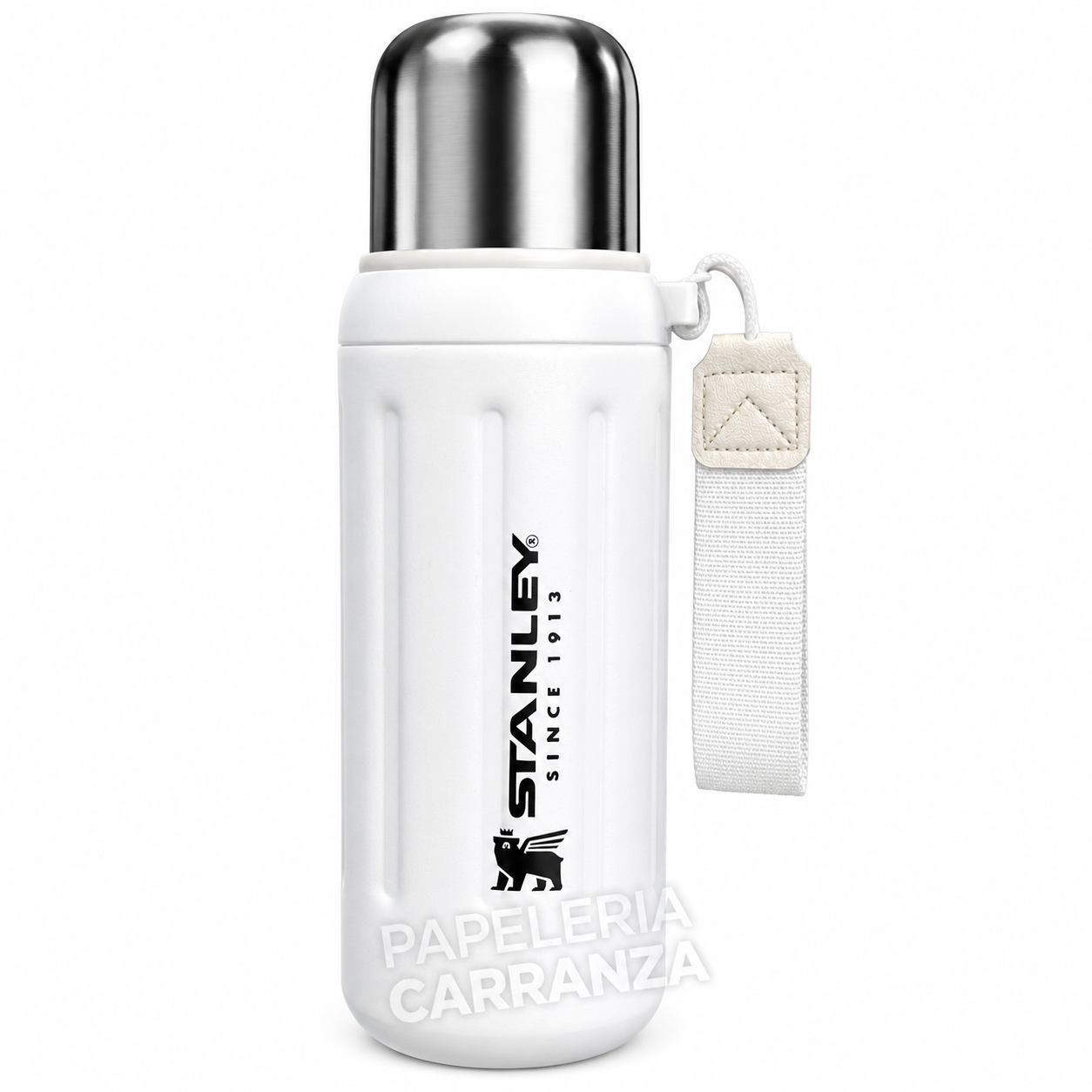 TERMO ACERO CAFE -BLANCO STANLEY- 600ML ACERO INOXIDABLE
