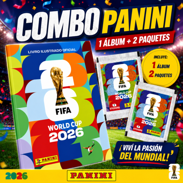 COMBO ALBUM OFICIAL PANINI + 2 PAQUETES DE FIGURITAS MUNDIAL 2026 (Blister x 7 c/u) FIFA PANINI ORIGINAL // LEER DESCRIPCION //