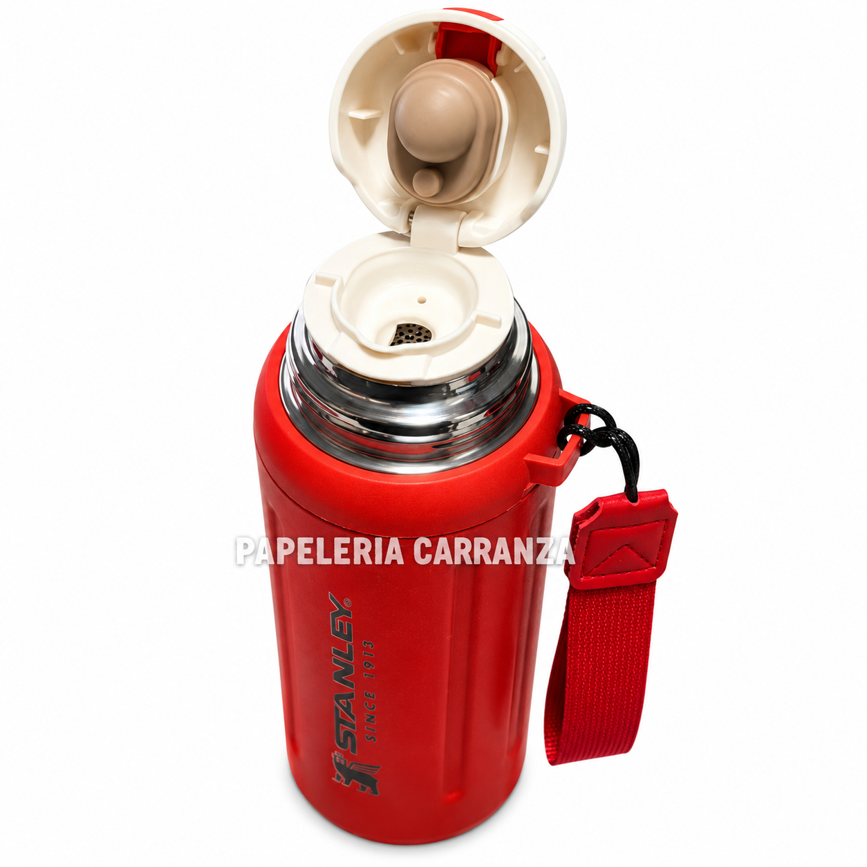 TERMO ACERO CAFE -ROJO STANLEY- 600ML ACERO INOXIDABLE