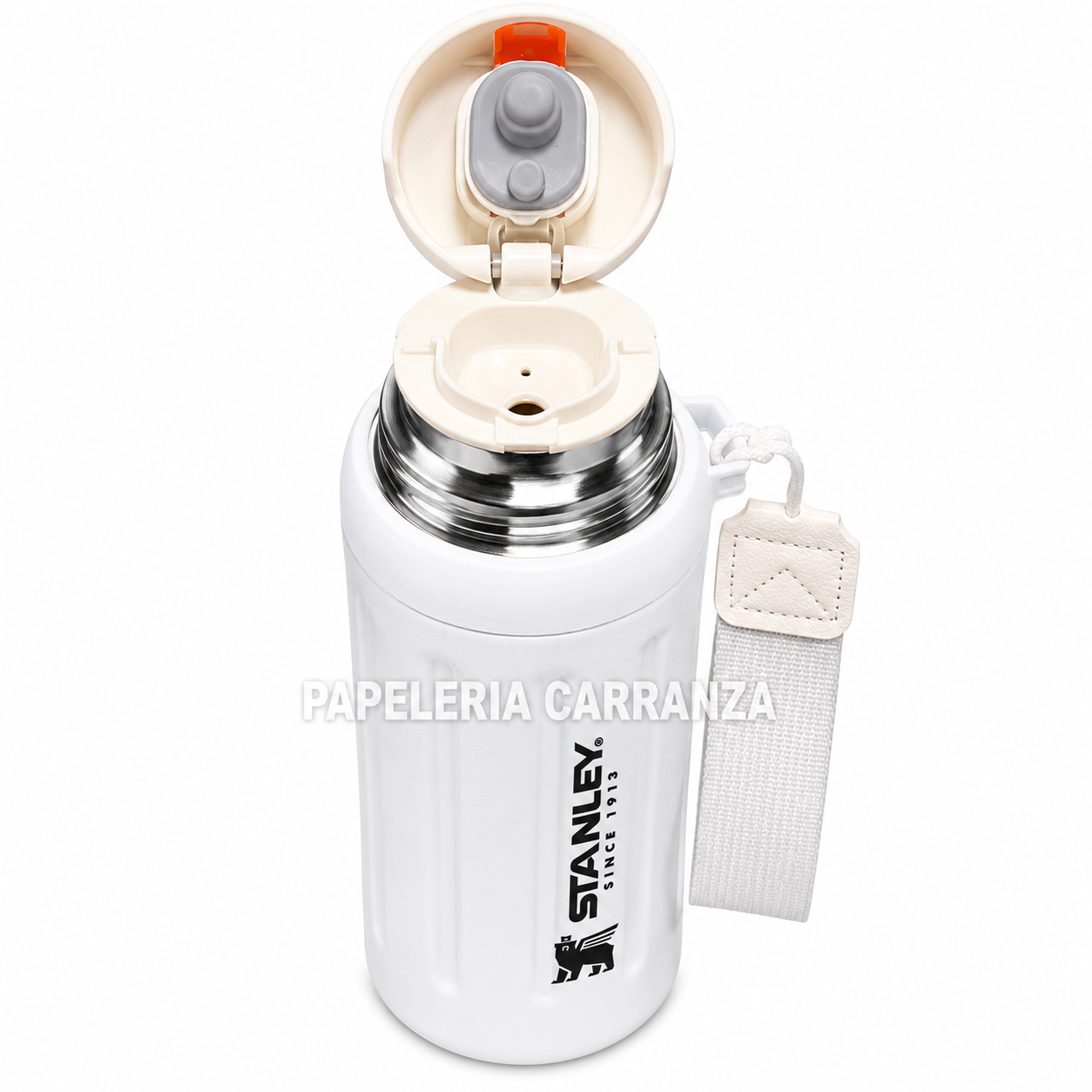 TERMO ACERO CAFE -BLANCO STANLEY- 600ML ACERO INOXIDABLE