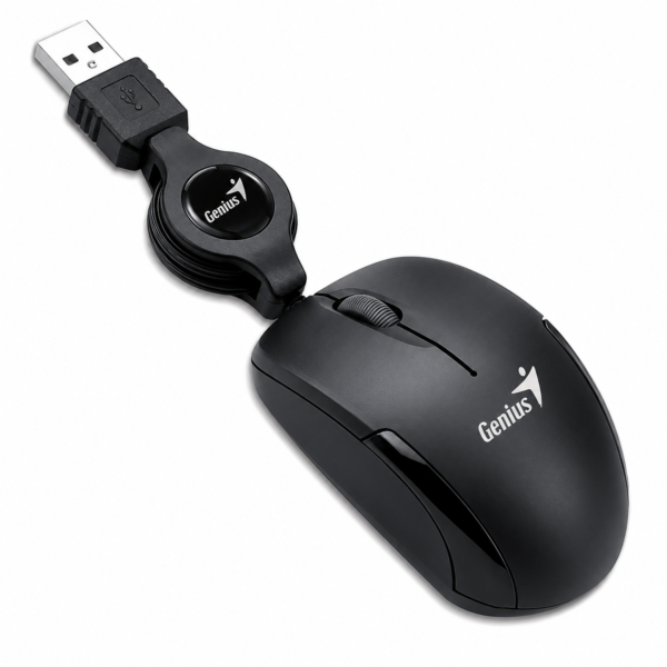 Mouse Mini Retractil "GENIUS TRAVELER Negro" Ideal para Notebook / Netbook (Con Cable USB)