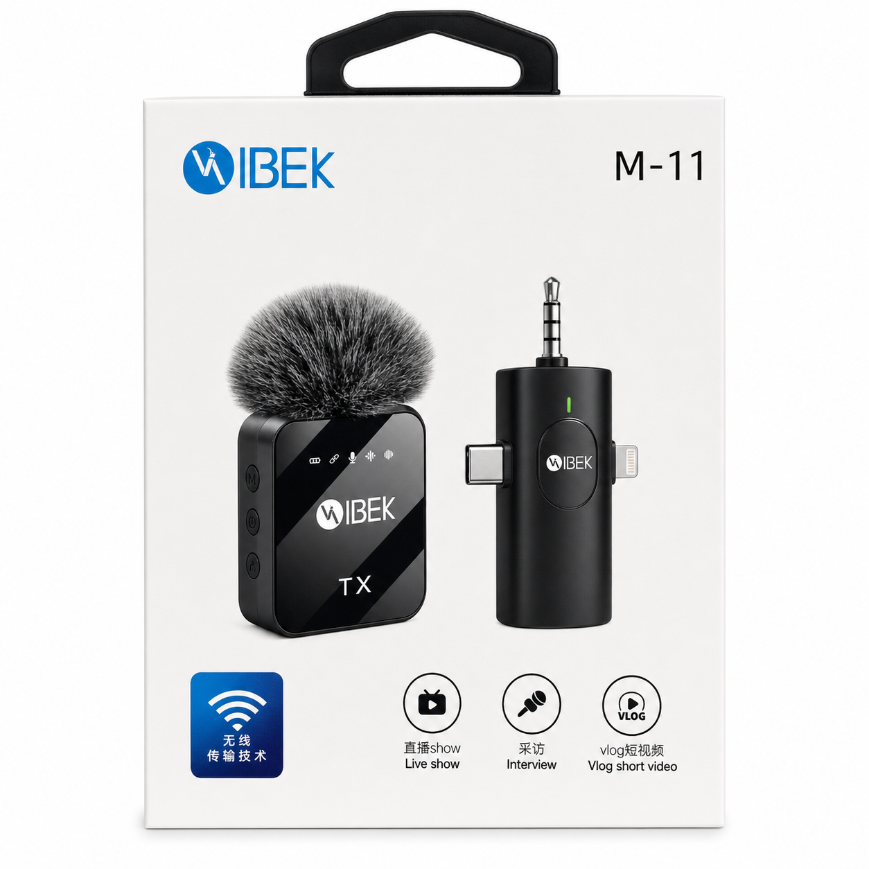 Micrófono corbatero "IBEK M-11" Salida Tipo "C" + Iphone  + Auxiliar - Negro para Creadores de Contenido