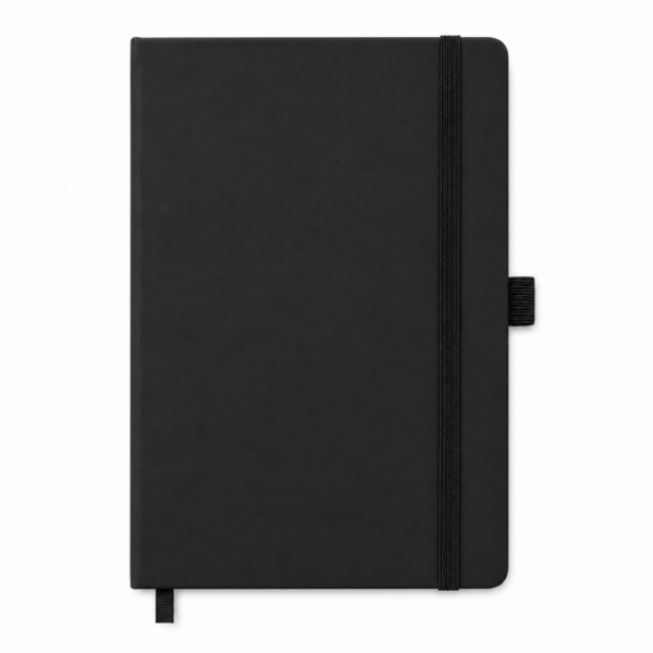 Cuadernos Cosidos - Negro -  Rayado Tamaño A5 80 Hojas c/ Elástico y Porta Lapicera