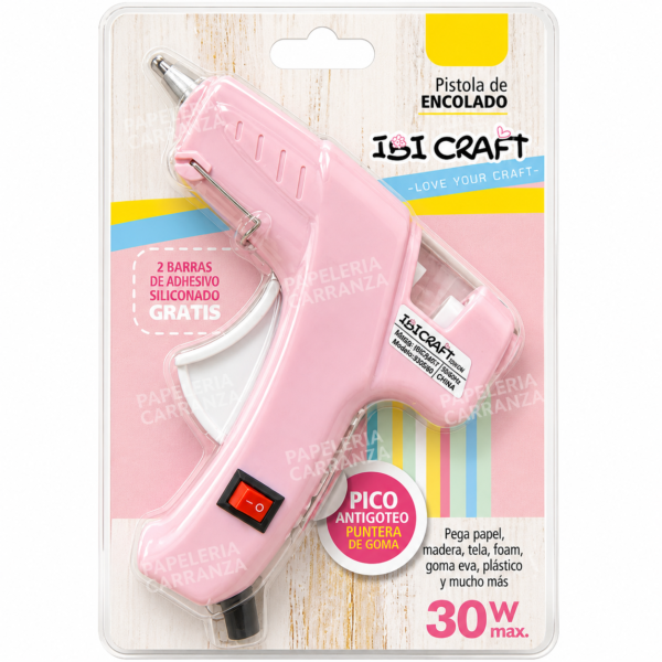 Pistola Encoladora " IBI CRAFT ROSA PASTEL " Chica 30 W (super Potente) + 2 barras de silicona de Regalo!