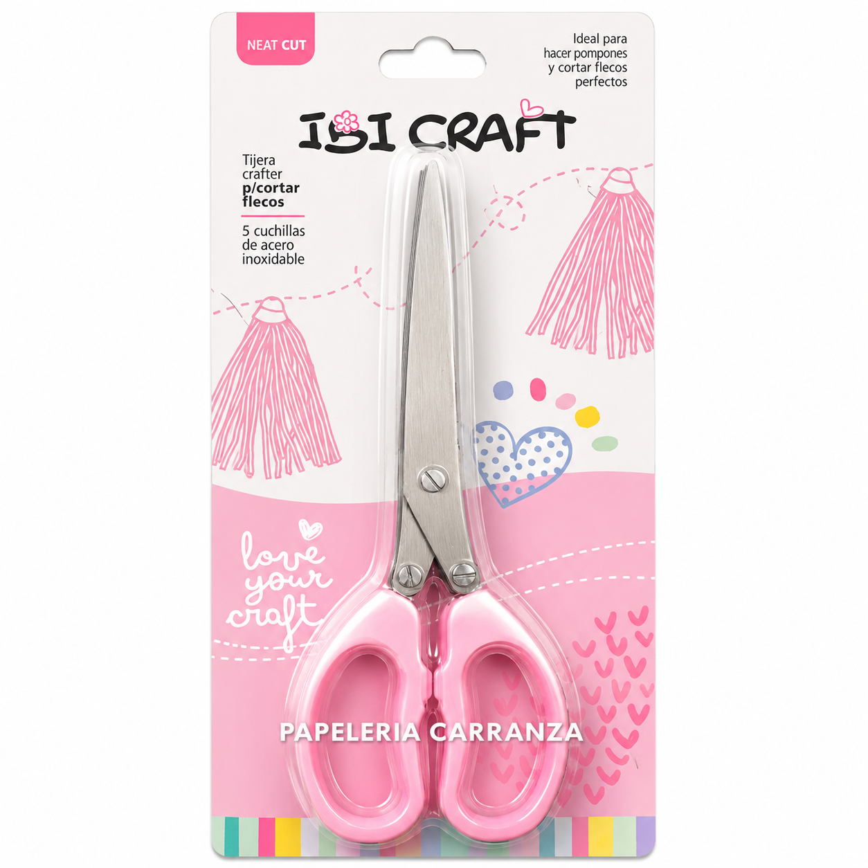 TIJERAS CRAFTER "PARA CORTAR FLECOS" IBI CRAFT ROSA - 19CM MANUALIDADES (5 CUCHILLAS DE ACERO INOXIDABLE)