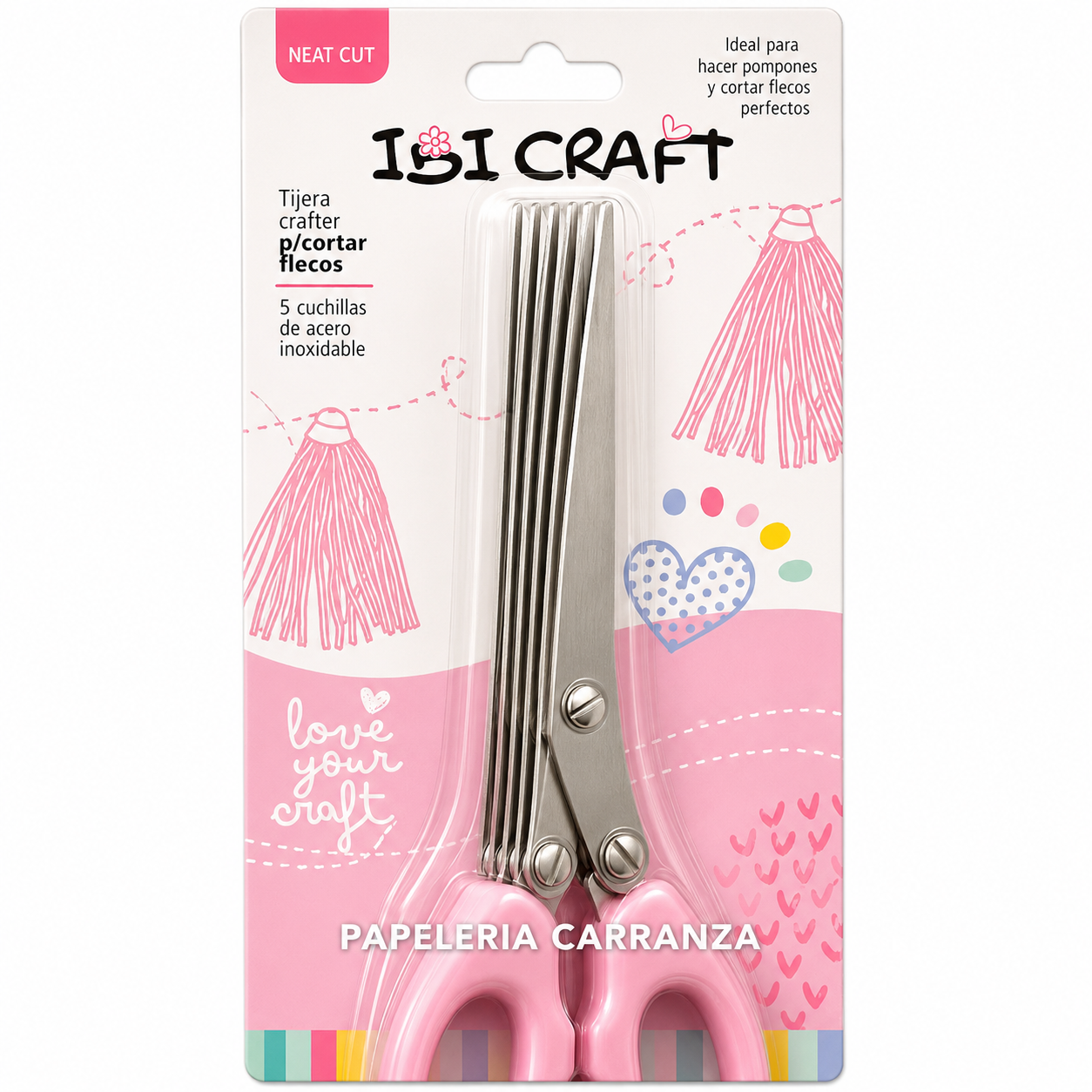 TIJERAS CRAFTER "PARA CORTAR FLECOS" IBI CRAFT ROSA - 19CM MANUALIDADES (5 CUCHILLAS DE ACERO INOXIDABLE)
