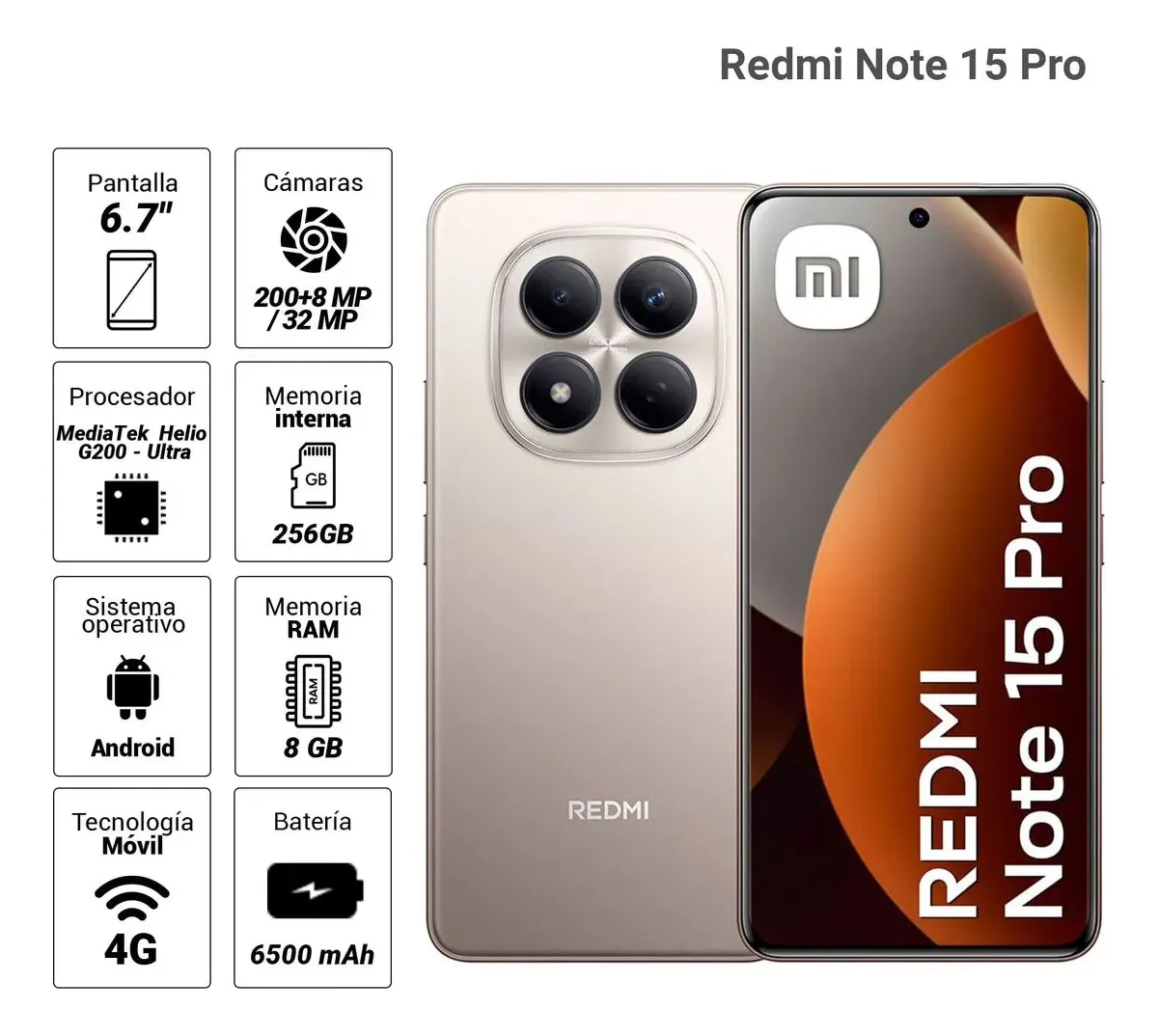 XIAOMI - REDMI NOTE 15 PRO TITANIUM 200 MEGA PIXELES - 256GB ALM 8Gb RAM - Liberado // GARANTIA 3 Meses //