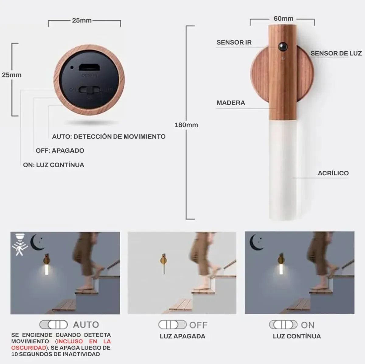 Lamparas Led * ANTORCHA MAGNETICA * imantada Recargable Con Sensor de Movimiento