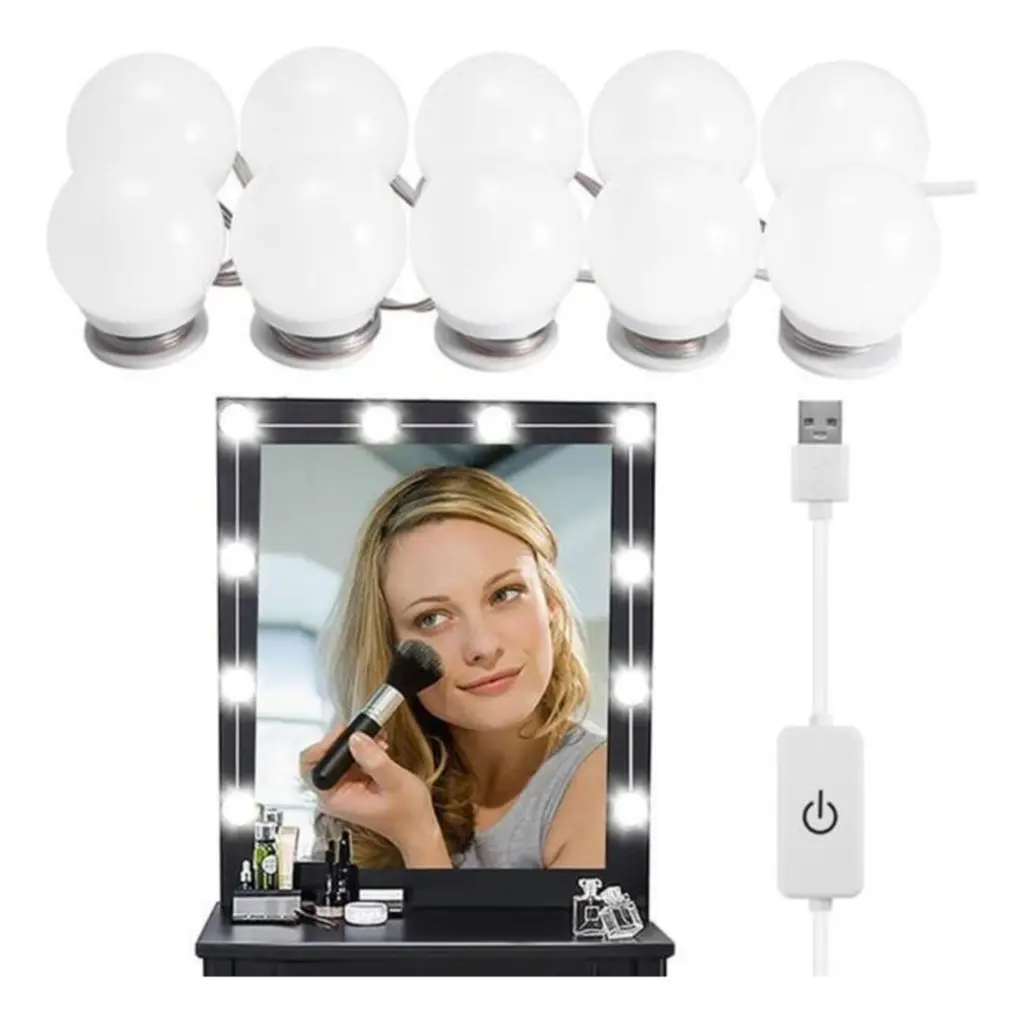 Focos Led Kit X10 Para Espejo Regulables Usb Luz 3 TONOS (Fria, Calida y Neutra)