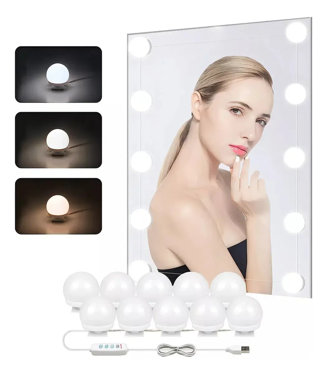 Focos Led Kit X10 Para Espejo Regulables Usb Luz 3 TONOS (Fria, Calida y Neutra)