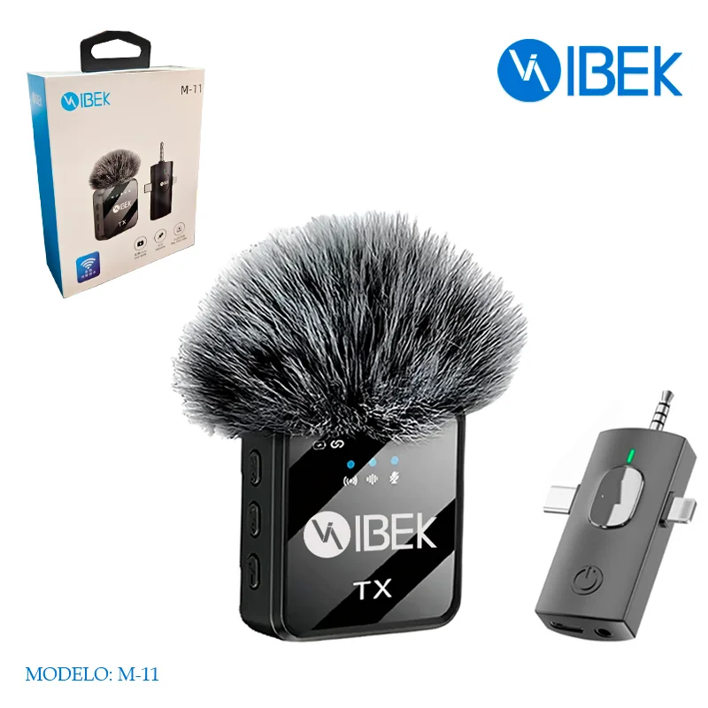 Micrófono corbatero "IBEK M-11" Salida Tipo "C" + Iphone  + Auxiliar - Negro para Creadores de Contenido