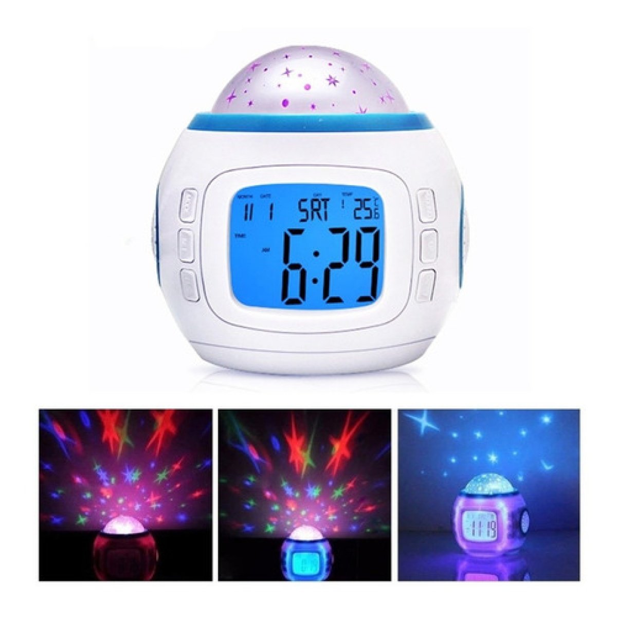Reloj despertador Proyector de estrellas Ruido Blanco Musica sonidos