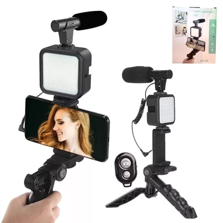 TRIPODE KIT DE VIDEO - VIDEO MARKING - STREAMING ** Tripode C/ Luz y Micr0fono ** con Boton Bluetooth - Creadores de contenido