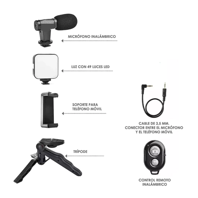 TRIPODE KIT DE VIDEO - VIDEO MARKING - STREAMING ** Tripode C/ Luz y Micr0fono ** con Boton Bluetooth - Creadores de contenido