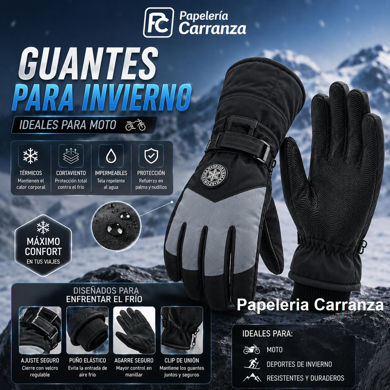 GUANTES REFORZADOS * SPORTSMAN * MOTO IMPERMEABLES INVIERNO