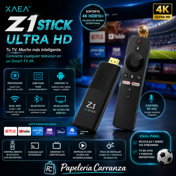 TV BOX XAEA - Z1 TV STICK - 4K ULTRA HD * TRANSFORMA TU TV EN SMART * - ANDROID 15 - IDEAL PARA VER EL MUNDIAL!!!!!