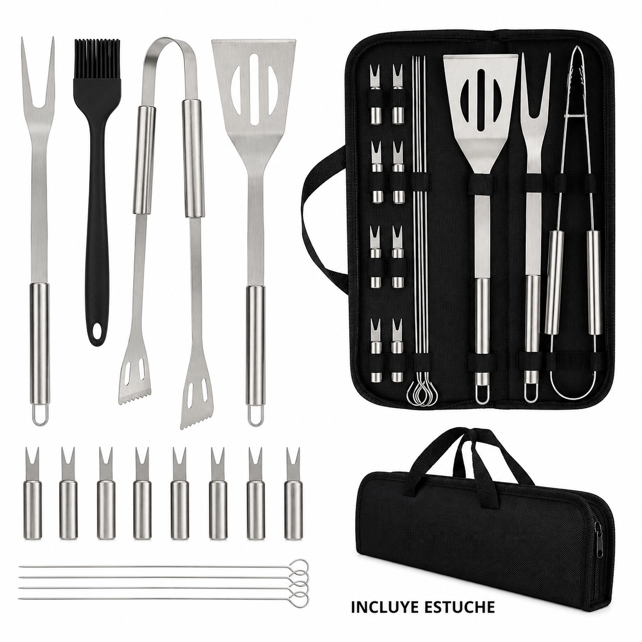 Set Parrillero Acero Inoxidable x 13 Piezas