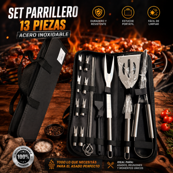 Set Parrillero Acero Inoxidable x 13 Piezas