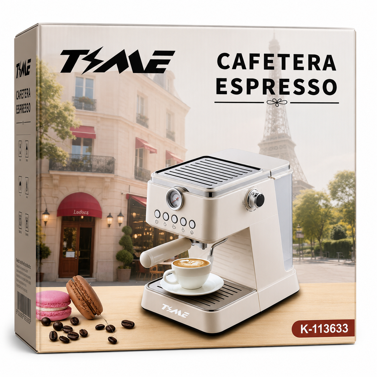 Cafetera Expresso TIME BEIGE 1.5 Litros - 20 BAR (INCLUYE ESPUMADOR DE LECHE) 1350W