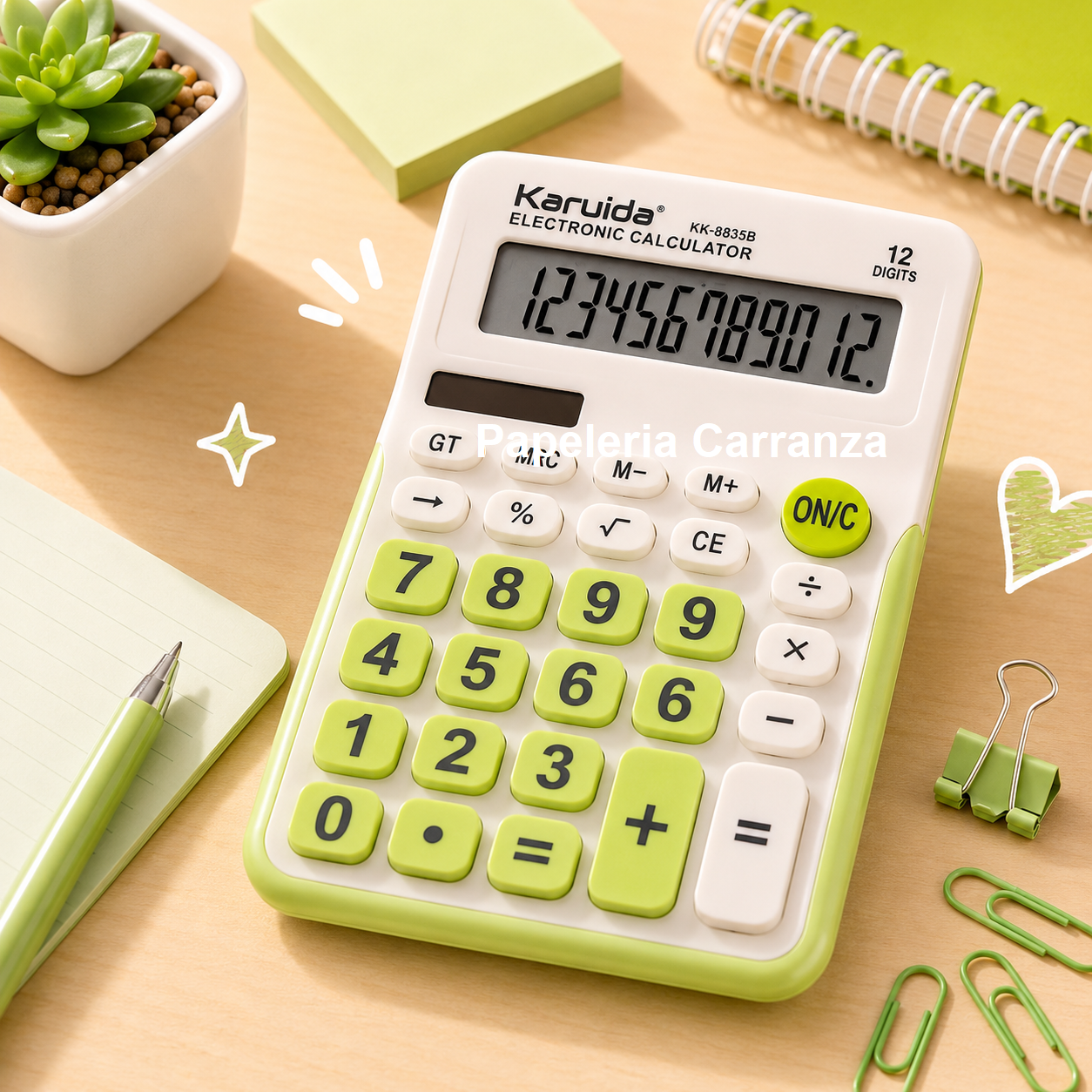Calculadora Kariuida "Verde" KK-8835B -TAMAÑO MEDIANO (12 digitos)