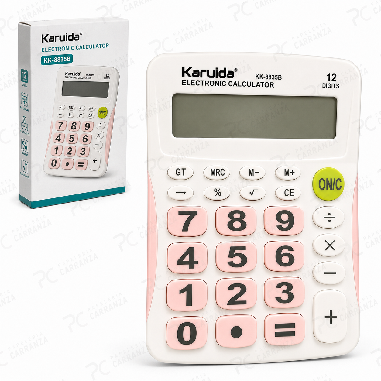 Calculadora Kariuida "ROSA PASTEL" KK-8835B -TAMAÑO MEDIANO (12 digitos)