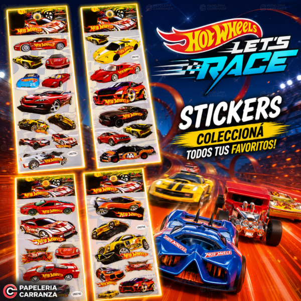 Plancha de Stickers * HOT WHEELS * (AUTOS DE CARRERA)