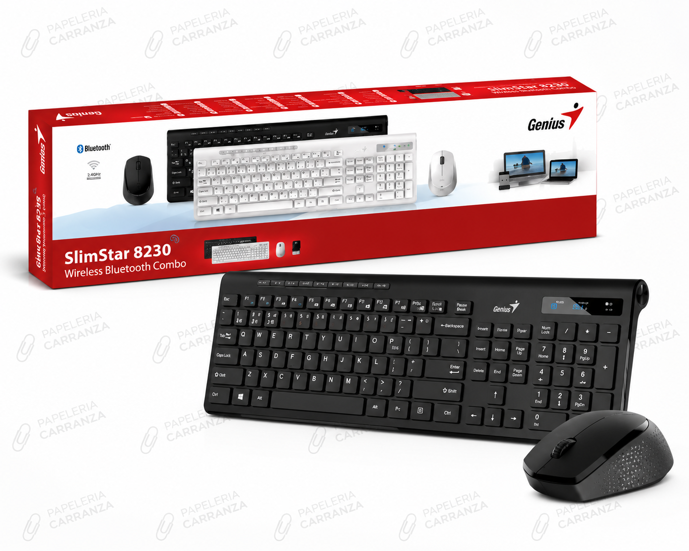 Combo GENIUS INALAMBRICO - SLIMSTAR 8230 -  ( Teclado + Mouse ) SISTEMA CON RECEPTOR + BLUETOOTH