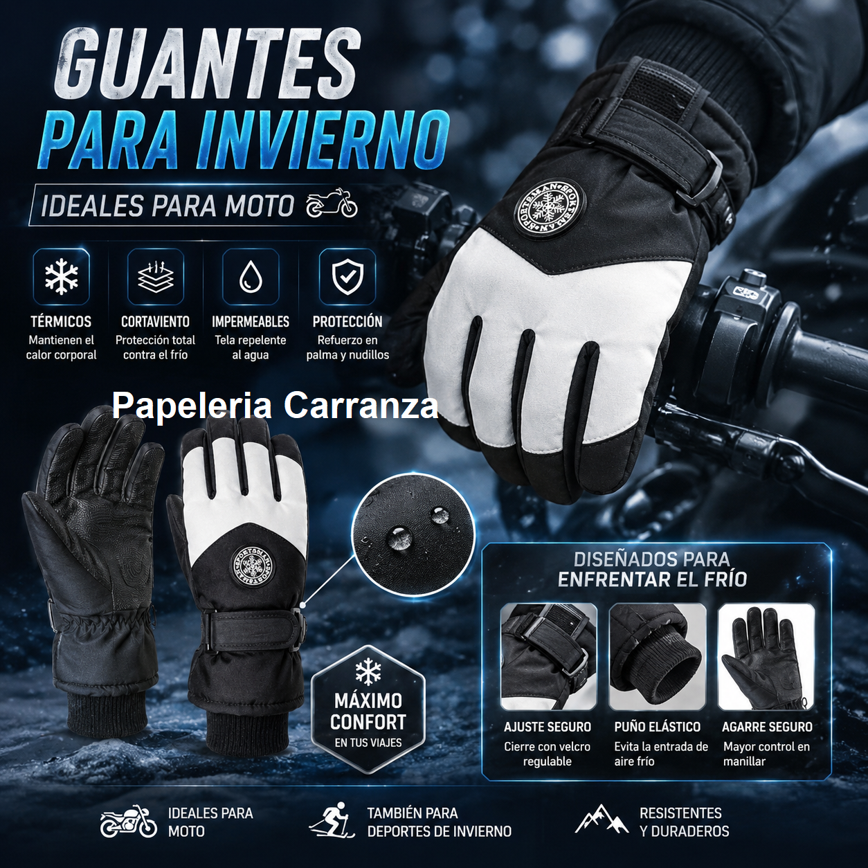 GUANTES REFORZADOS * SPORTSMAN * MOTO IMPERMEABLES INVIERNO