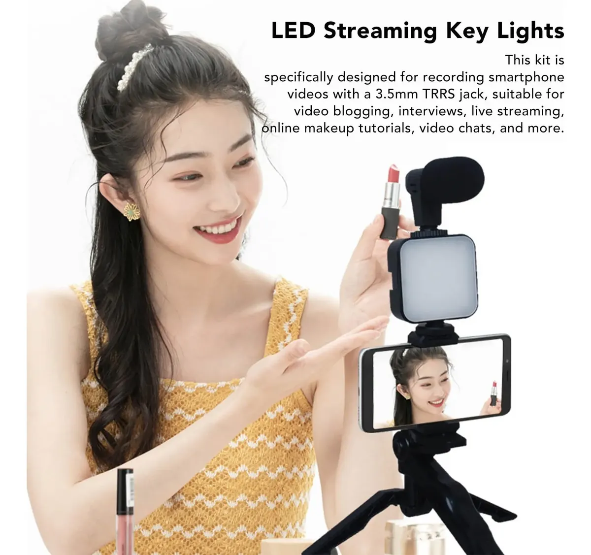 TRIPODE KIT DE VIDEO - VIDEO MARKING - STREAMING ** Tripode C/ Luz y Micr0fono ** con Boton Bluetooth - Creadores de contenido
