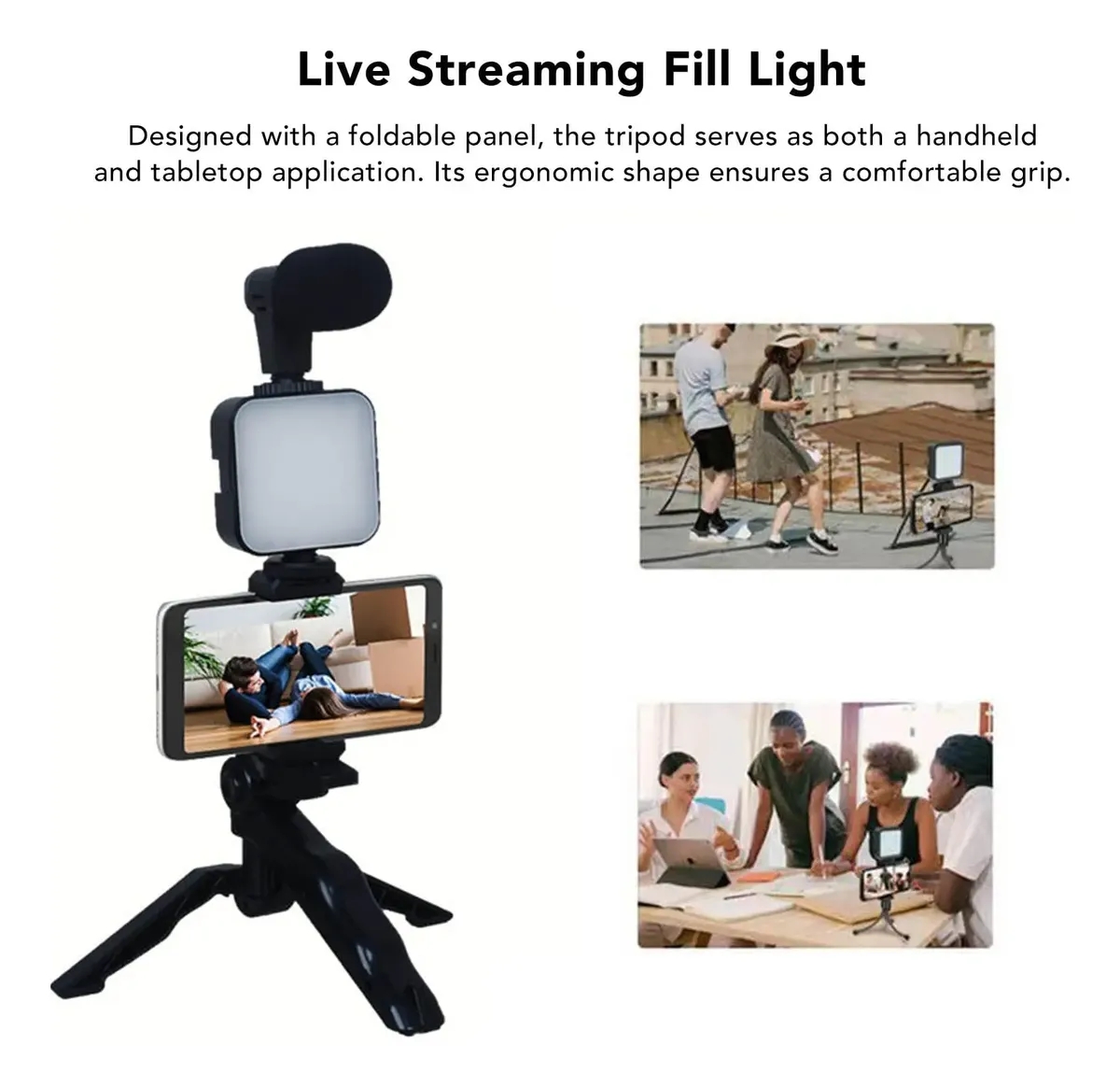 TRIPODE KIT DE VIDEO - VIDEO MARKING - STREAMING ** Tripode C/ Luz y Micr0fono ** con Boton Bluetooth - Creadores de contenido