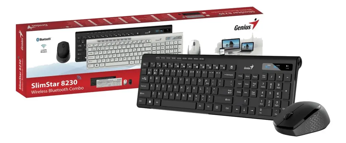 Combo GENIUS INALAMBRICO - SLIMSTAR 8230 -  ( Teclado + Mouse ) SISTEMA CON RECEPTOR + BLUETOOTH