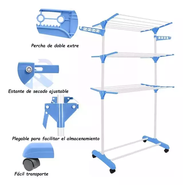 TENDER DE ROPA VERTICAL 3 NIVELES AZANA REFORZADO (40 KG)