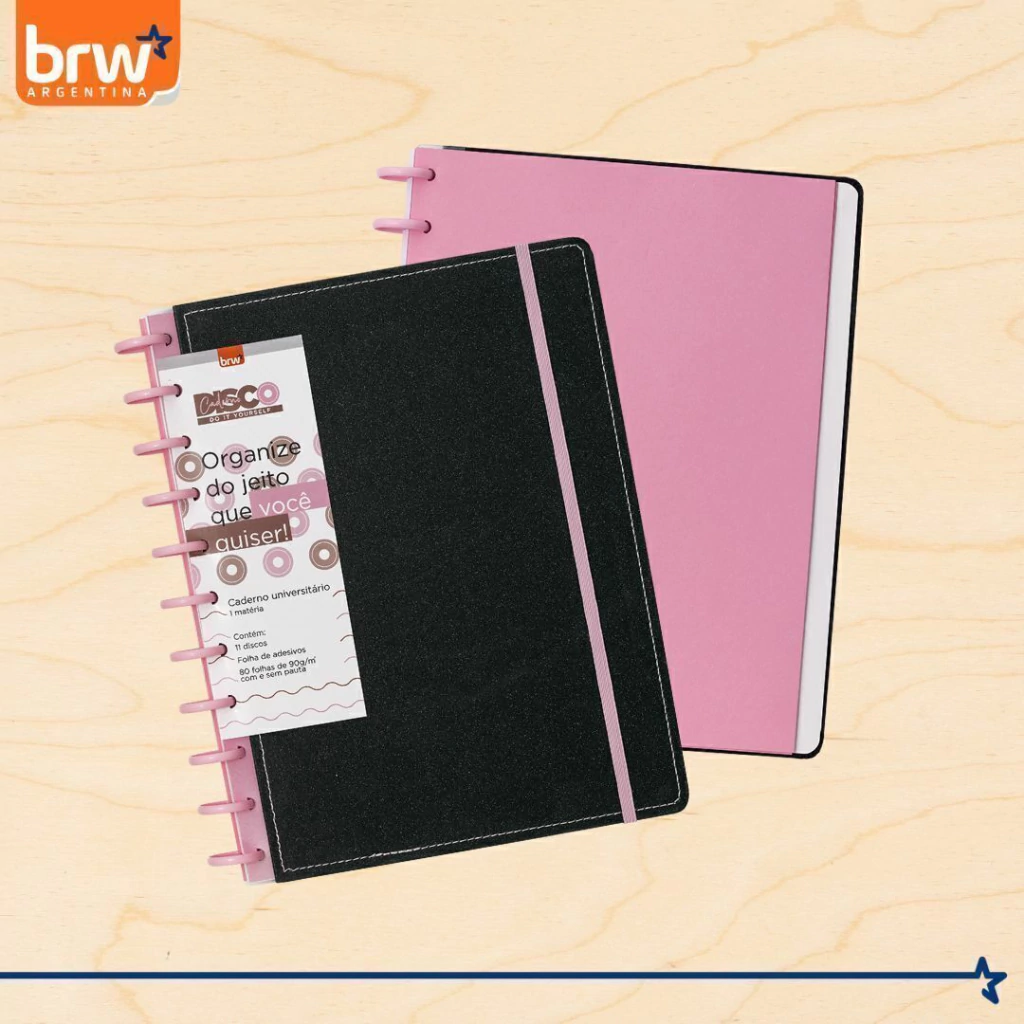 Cuadernos Inteligentes BRW * Glitter Negro * Tamaño A4 (Grandes) Hojas rayadas Sistema de Discos