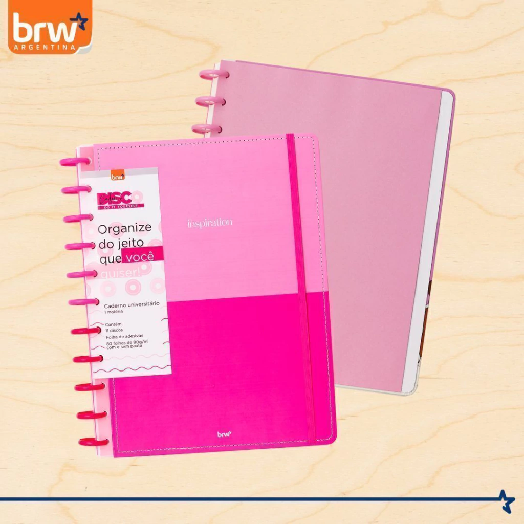 Cuadernos Inteligentes BRW * Rosa Inspiración * Tamaño A4 (Grandes) Hojas rayadas Sistema de Discos
