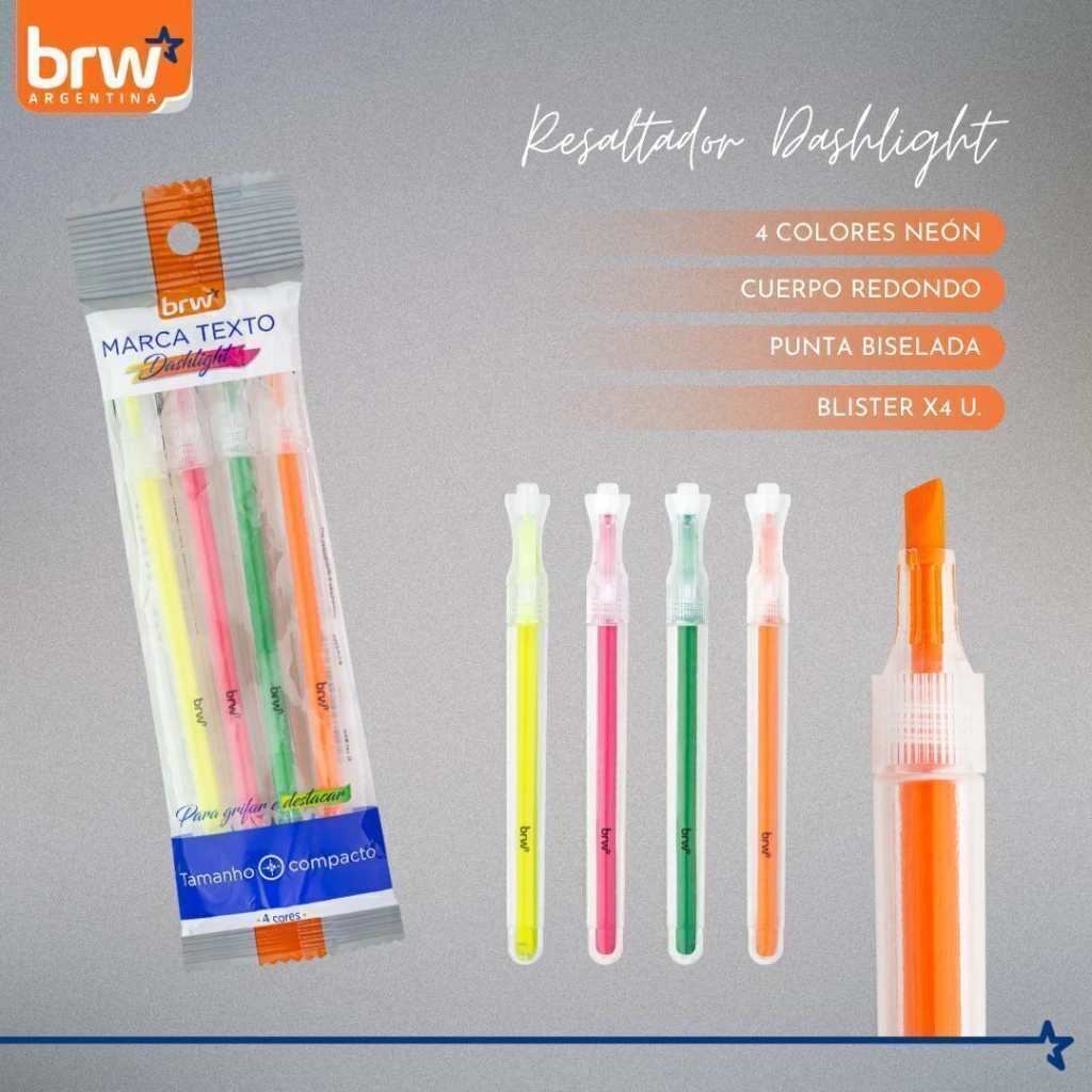 Resaltadores BRW Flúo x 4 (Neón)