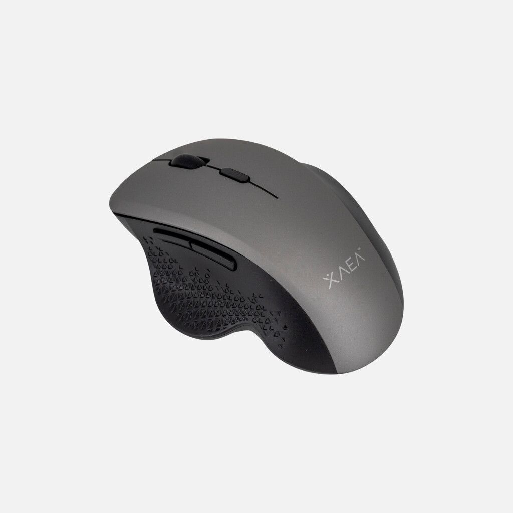 MOUSE INALAMBRICO " XAEA PRO - ERGONOMICO - GRIS " PREMIUM Doble Sistema (Receptor USB + Bluetooth) RECARGABLE