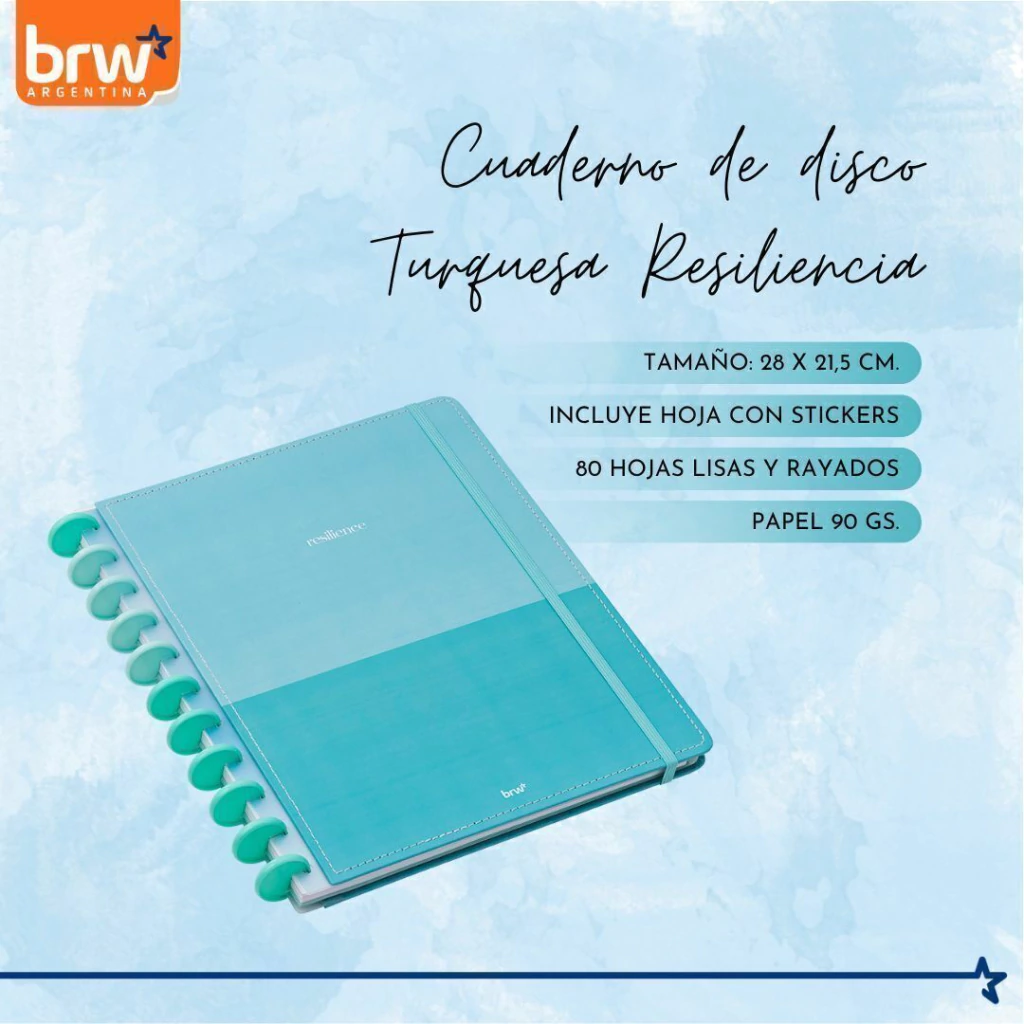 Cuadernos Inteligentes BRW * Turquesa Resiliencia * Tamaño A4 (Grandes) Hojas rayadas Sistema de Discos