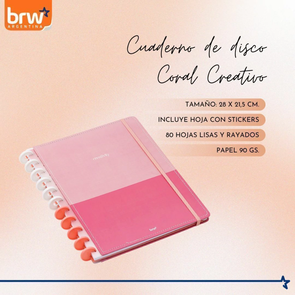 Cuadernos Inteligentes BRW * Coral Creativo * Tamaño A4 (Grandes) Hojas rayadas Sistema de Discos