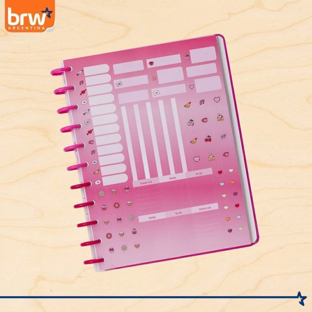 Cuadernos Inteligentes BRW * Rosa Inspiración * Tamaño A4 (Grandes) Hojas rayadas Sistema de Discos