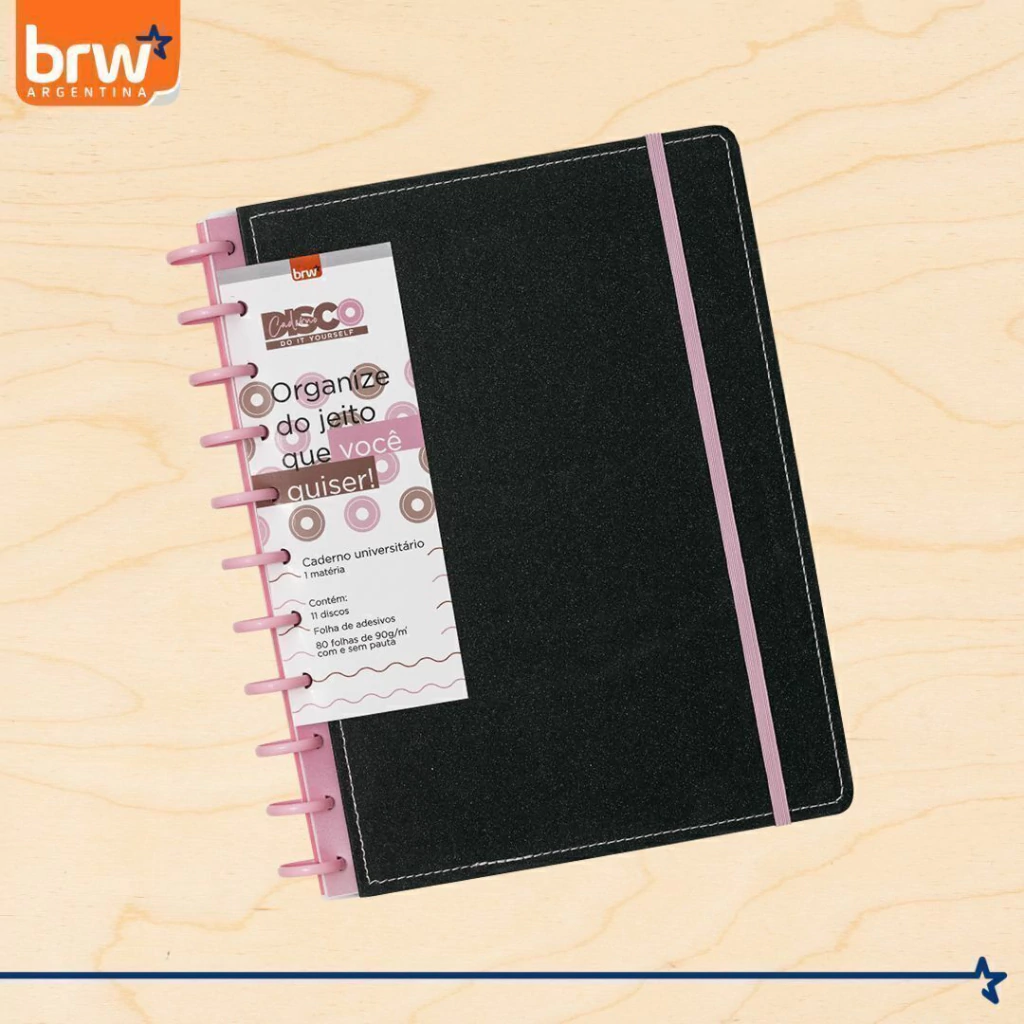 Cuadernos Inteligentes BRW * Glitter Negro * Tamaño A4 (Grandes) Hojas rayadas Sistema de Discos