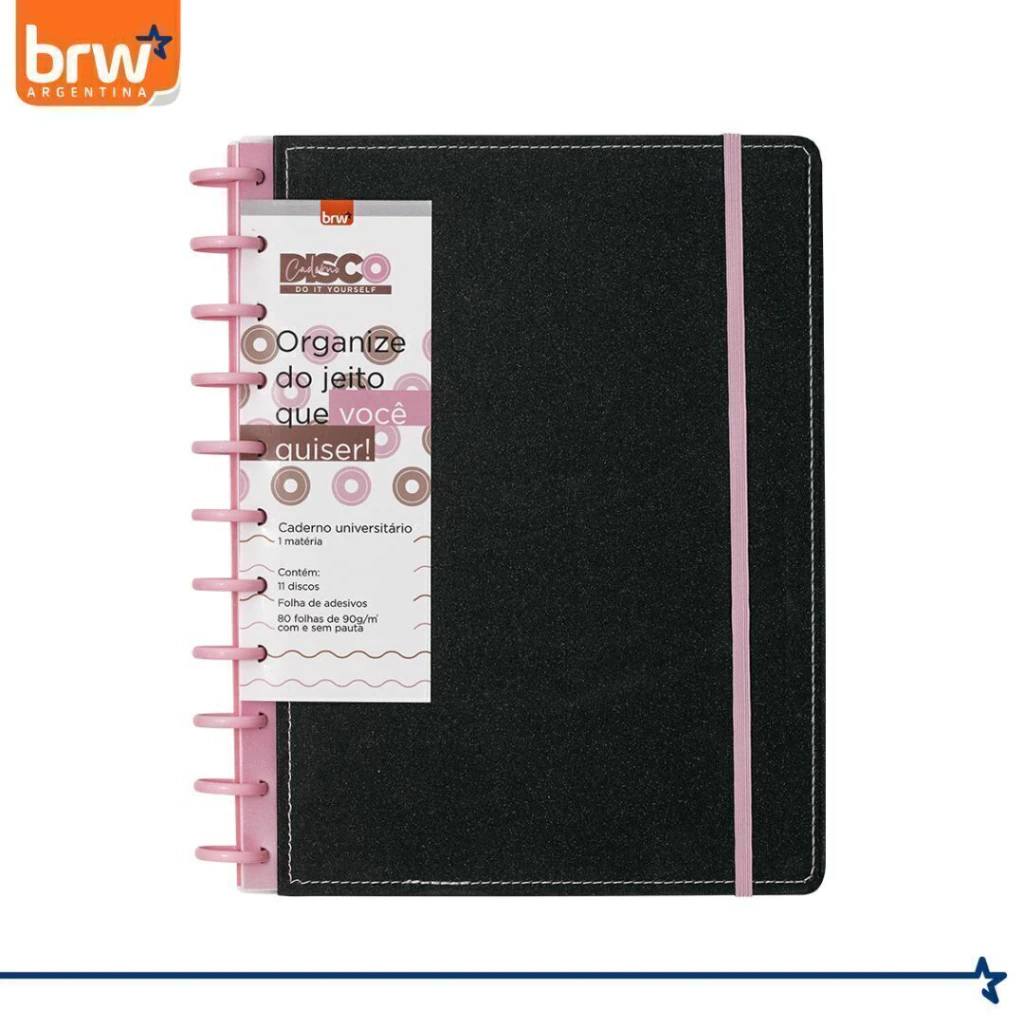 Cuadernos Inteligentes BRW * Glitter Negro * Tamaño A4 (Grandes) Hojas rayadas Sistema de Discos