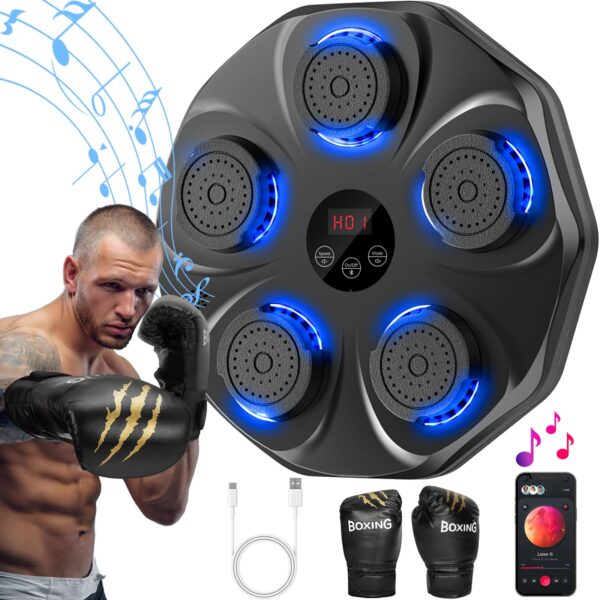 Maquina de Boxeo Inteligente + Guantes + Agarre a la pared + Bluetooth (Musica) Parlante